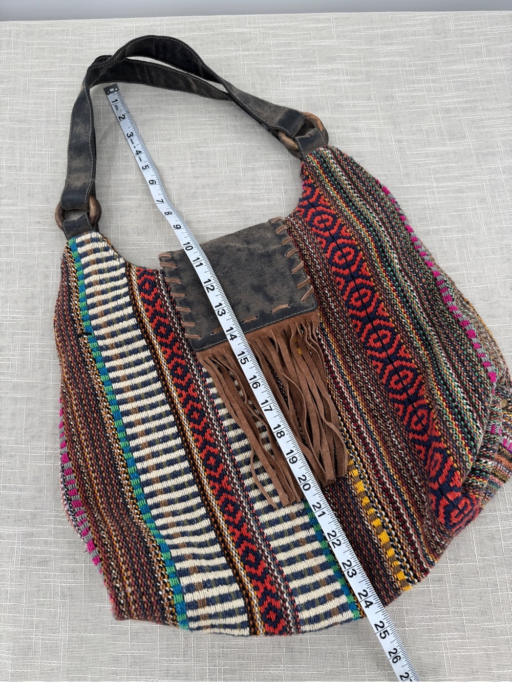 Woven Tapestry Boho Hobo Bag Fringe Multicolor Hippie Shoulder Purse - Picture 7 of 13